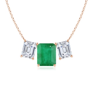 12x10mm A Emerald-Cut Emerald Three Stone Pendant in 10K Rose Gold