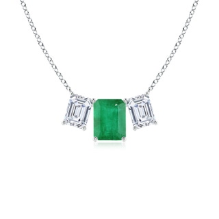 9x7mm A Emerald-Cut Emerald Three Stone Pendant in P950 Platinum