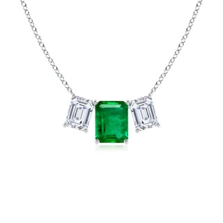 9x7mm AAA Emerald-Cut Emerald Three Stone Pendant in P950 Platinum