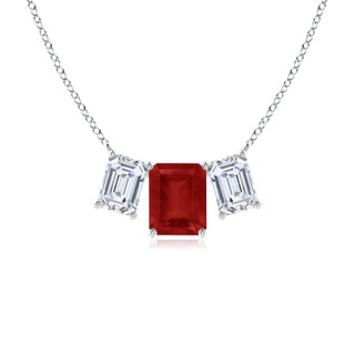 10x8mm AA Emerald-Cut Ruby Three Stone Pendant in P950 Platinum