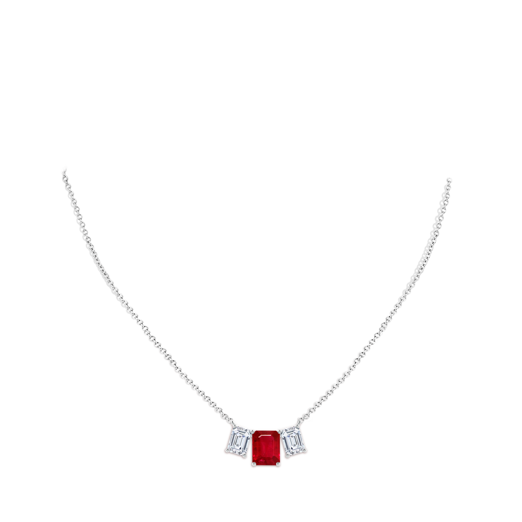 10x8mm AAA Emerald-Cut Ruby Three Stone Pendant in White Gold pen