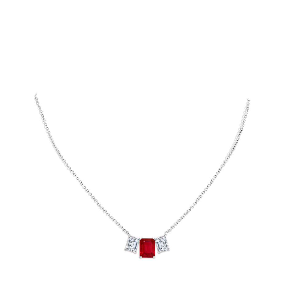 10x8mm AAA Emerald-Cut Ruby Three Stone Pendant in White Gold pen