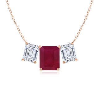 12x10mm A Emerald-Cut Ruby Three Stone Pendant in Rose Gold