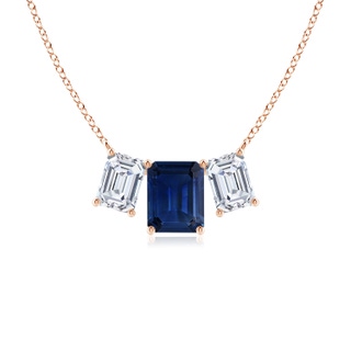 10x8mm AAA Emerald-Cut Blue Sapphire Three Stone Pendant in Rose Gold