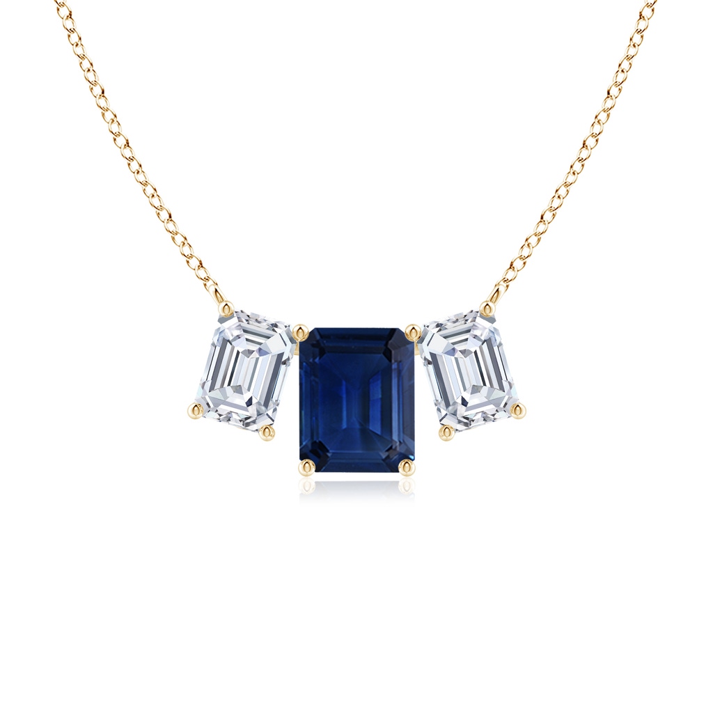 10x8mm AAA Emerald-Cut Blue Sapphire Three Stone Pendant in Yellow Gold