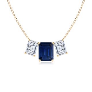 10x8mm AAA Emerald-Cut Blue Sapphire Three Stone Pendant in Yellow Gold