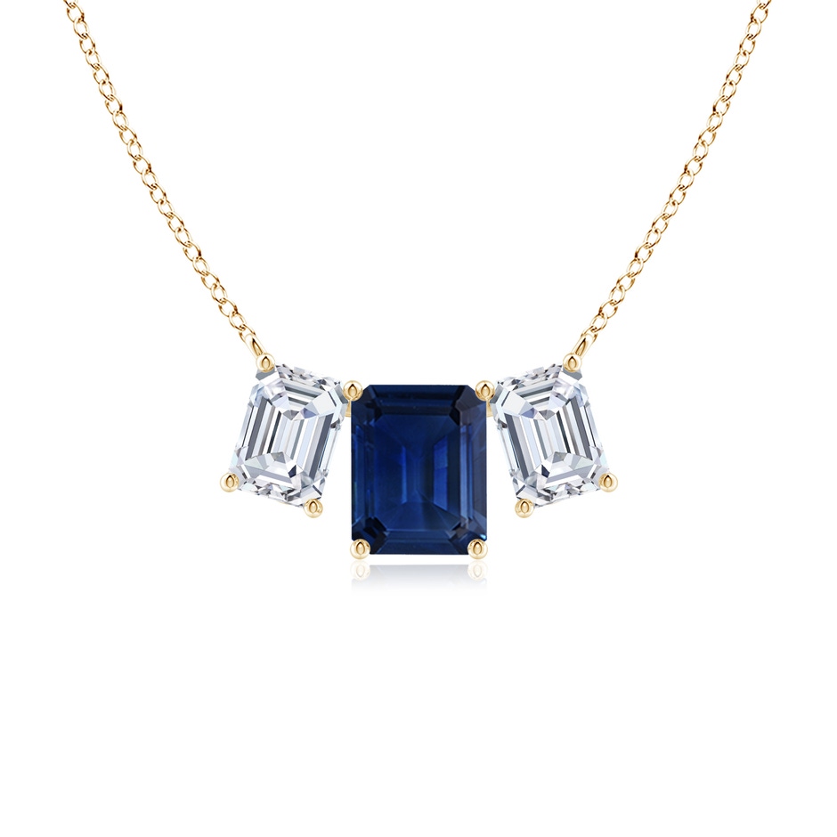 10x8mm AAA Emerald-Cut Blue Sapphire Three Stone Pendant in Yellow Gold 