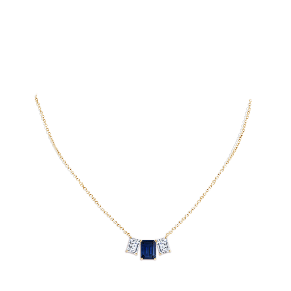 10x8mm AAA Emerald-Cut Blue Sapphire Three Stone Pendant in Yellow Gold pen