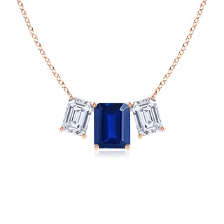 10x8mm Lab-Grown Emerald-Cut Blue Sapphire Three Stone Pendant in Rose Gold