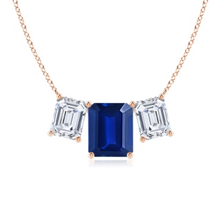 12x10mm Lab-Grown Emerald-Cut Blue Sapphire Three Stone Pendant in Rose Gold