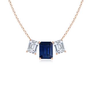 9x7mm AAA Emerald-Cut Blue Sapphire Three Stone Pendant in 10K Rose Gold