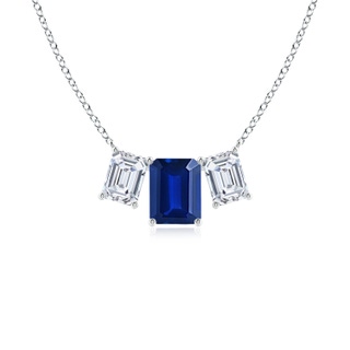 9x7mm AAAA Emerald-Cut Blue Sapphire Three Stone Pendant in P950 Platinum