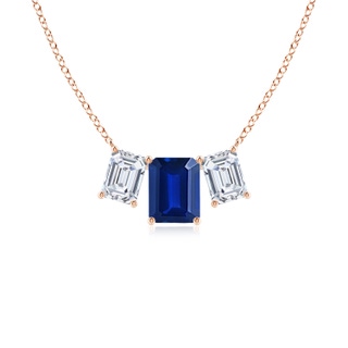 9x7mm AAAA Emerald-Cut Blue Sapphire Three Stone Pendant in Rose Gold