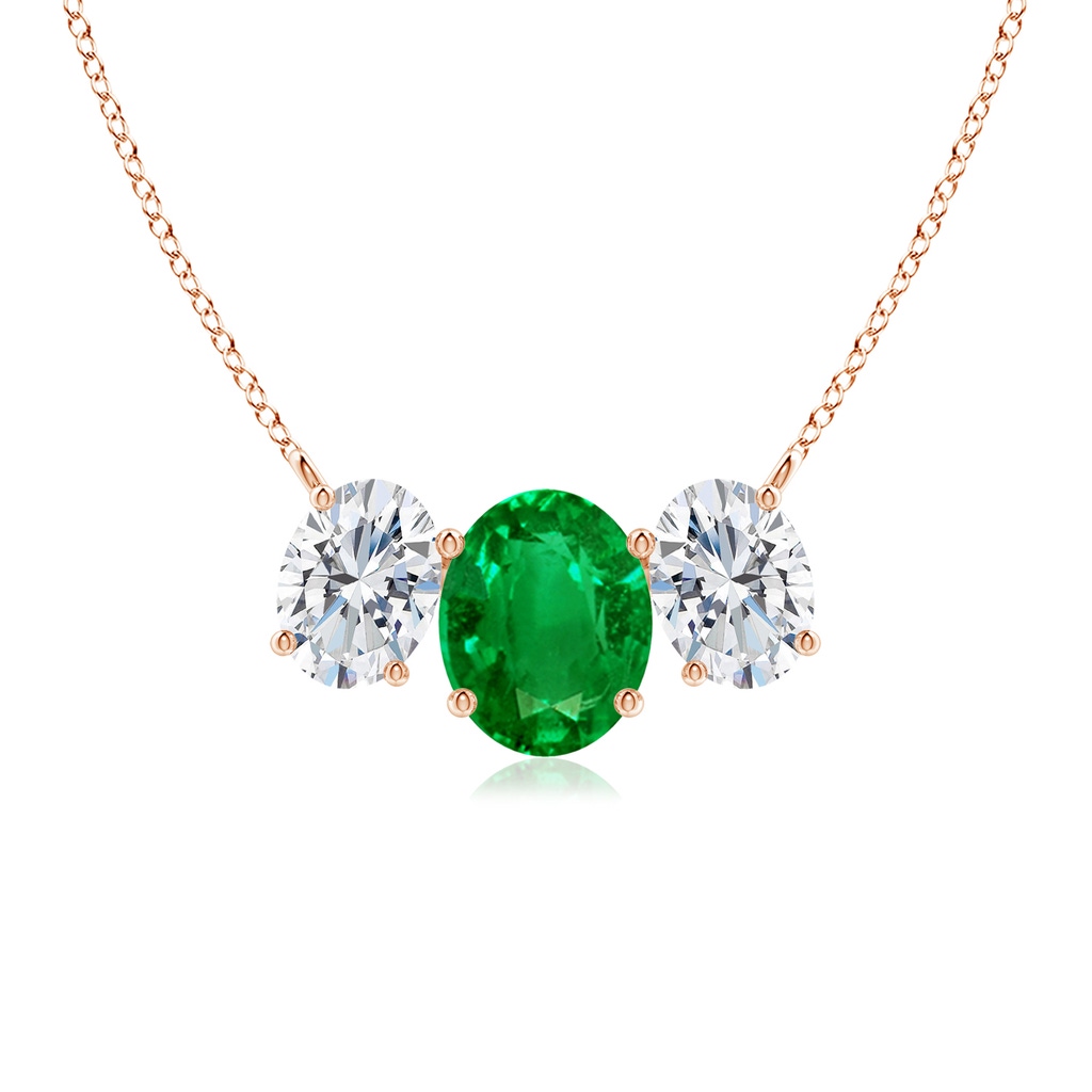 10x8mm AAAA Oval Emerald Three Stone Pendant in Rose Gold