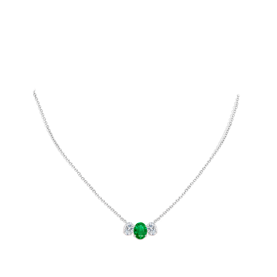 9x7mm AAA Oval Emerald Three Stone Pendant in White Gold pen