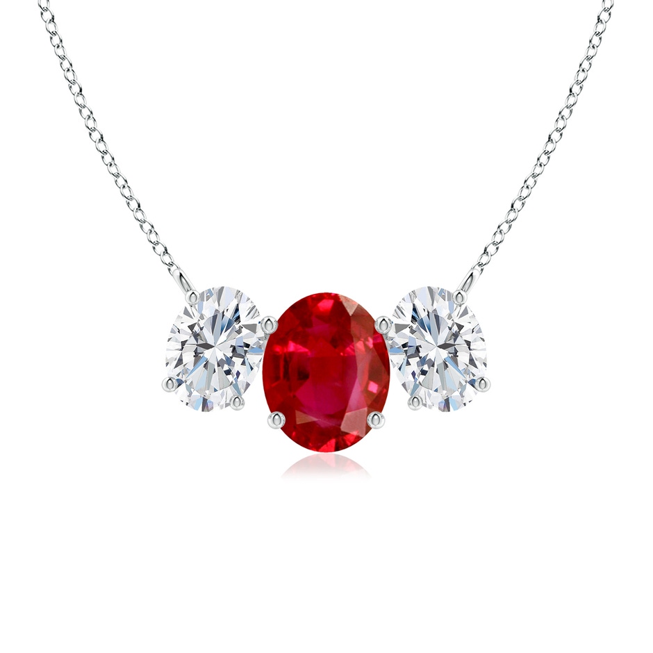 10x8mm AAA Oval Ruby Three Stone Pendant in White Gold 