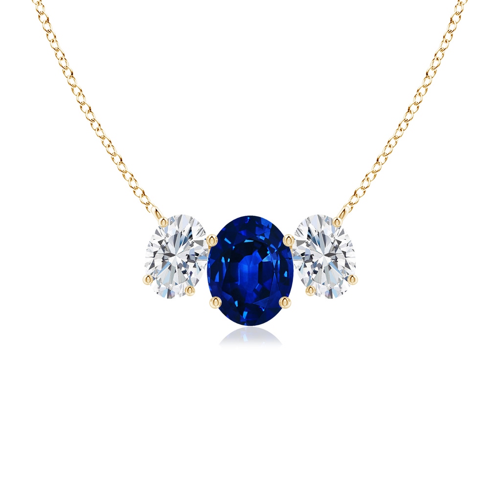 9x7mm Lab-Grown Oval Blue Sapphire Three Stone Pendant in Yellow Gold