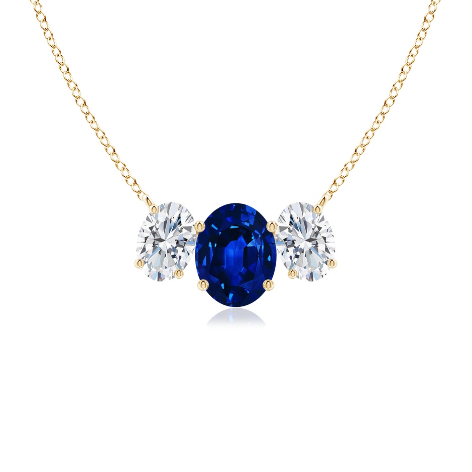 9x7mm Lab-Grown Oval Blue Sapphire Three Stone Pendant in Yellow Gold 