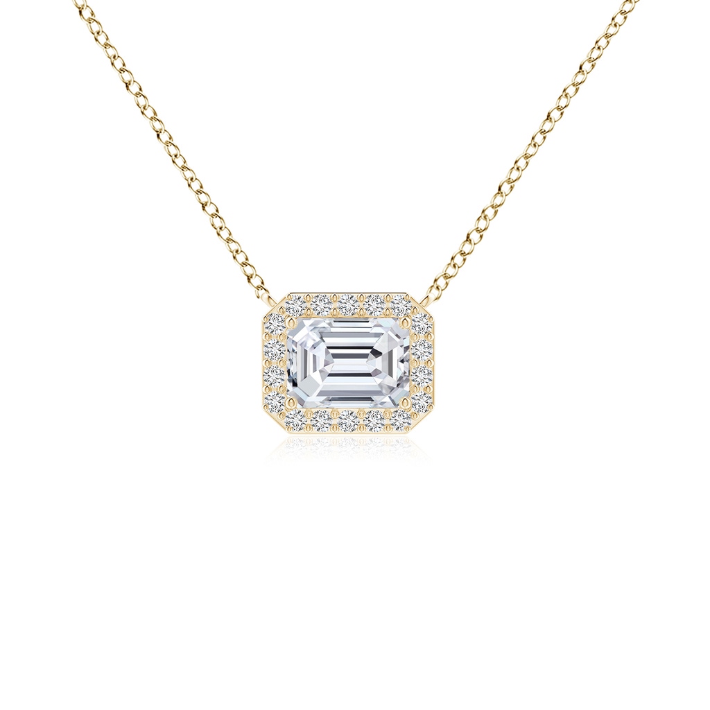 7x5mm HSI2 Vintage Style East-West Emerald-Cut Diamond Halo Pendant in Yellow Gold