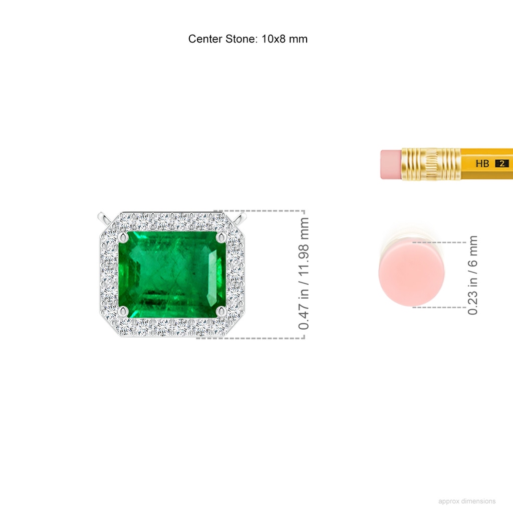 10x8mm AAA Vintage Style East-West Emerald-Cut Emerald Halo Pendant in White Gold ruler