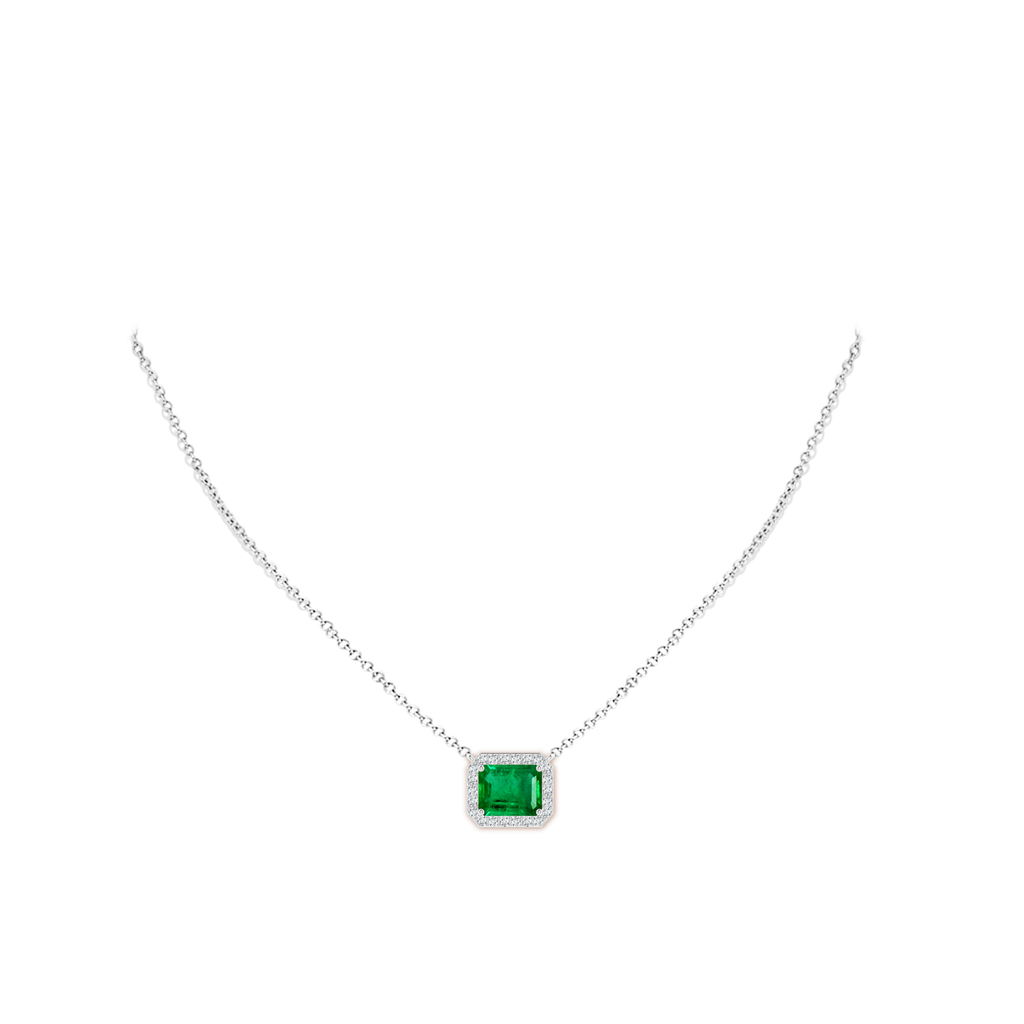 10x8mm AAA Vintage Style East-West Emerald-Cut Emerald Halo Pendant in White Gold pen