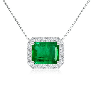 12x10mm AAA Vintage Style East-West Emerald-Cut Emerald Halo Pendant in P950 Platinum