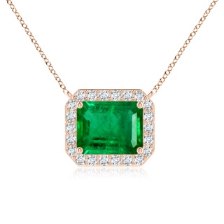 12x10mm AAA Vintage Style East-West Emerald-Cut Emerald Halo Pendant in Rose Gold