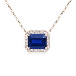 10x8mm AAAA Vintage Style East-West Emerald-Cut Blue Sapphire Halo Pendant in 18K Rose Gold