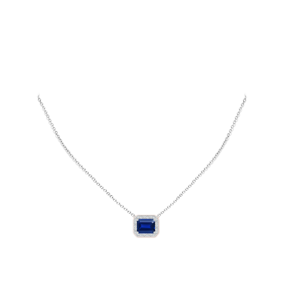 10x8mm Lab-Grown Vintage Style East-West Emerald-Cut Blue Sapphire Halo Pendant in P950 Platinum pen
