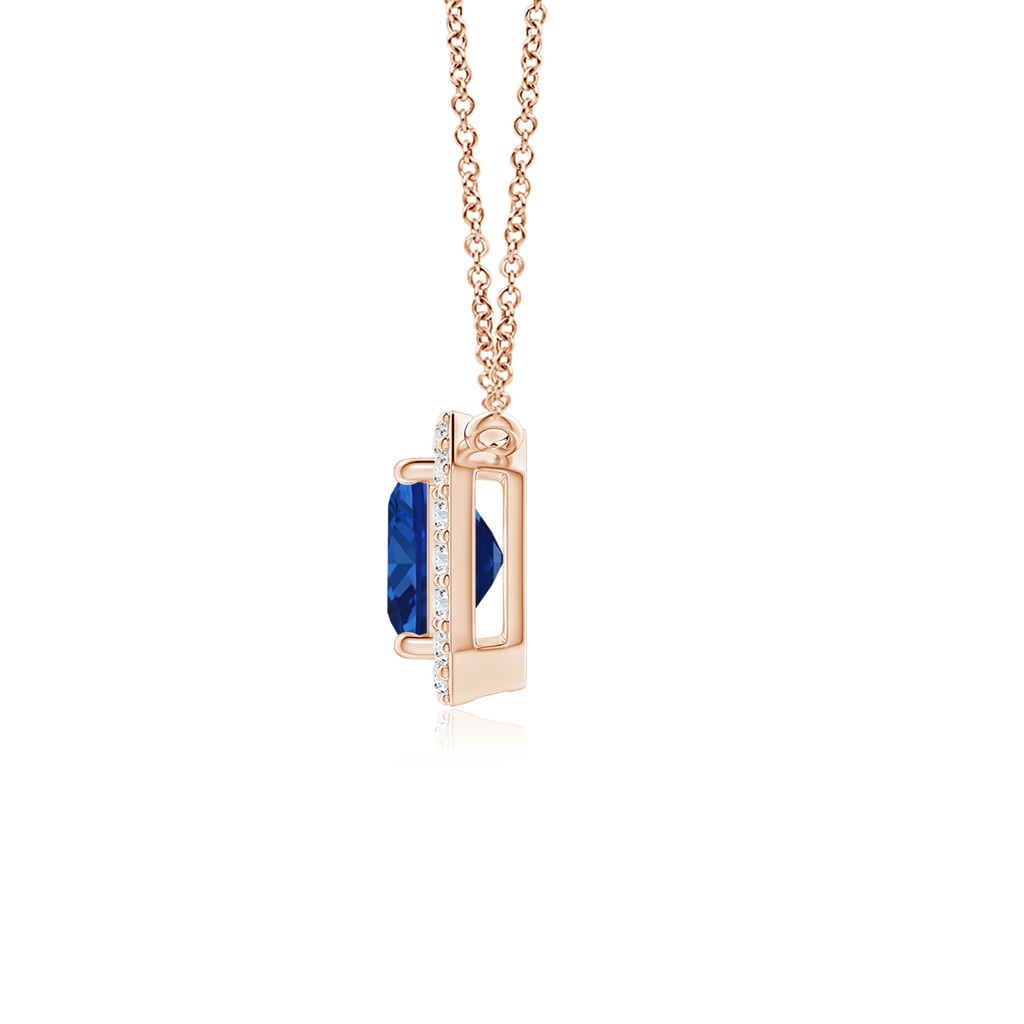 10x8mm Lab-Grown Vintage Style East-West Emerald-Cut Blue Sapphire Halo Pendant in Rose Gold - side 199
