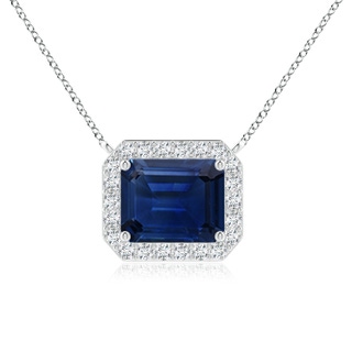 12x10mm AAA Vintage Style East-West Emerald-Cut Blue Sapphire Halo Pendant in P950 Platinum