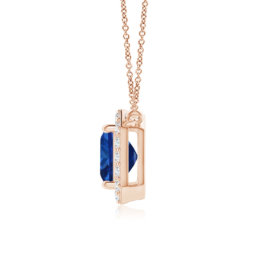 12x10mm Lab-Grown Vintage Style East-West Emerald-Cut Blue Sapphire Halo Pendant in 18K Rose Gold side 199
