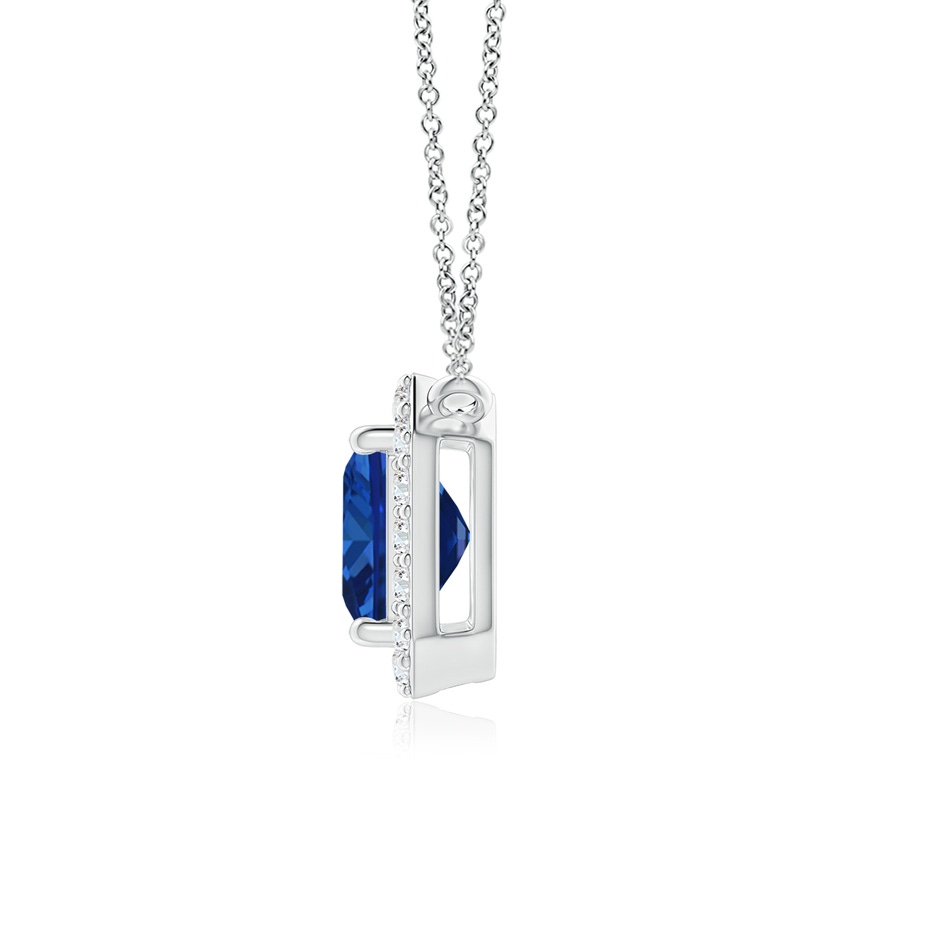 12x10mm Lab-Grown Vintage Style East-West Emerald-Cut Blue Sapphire Halo Pendant in P950 Platinum side 199