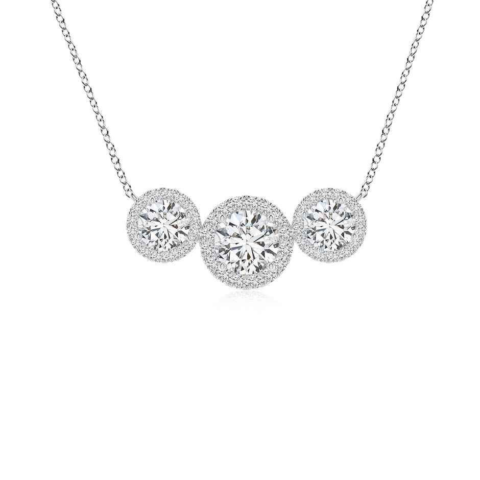 5mm HSI2 Three Stone Round Diamond Halo Pendant in 18K White Gold 