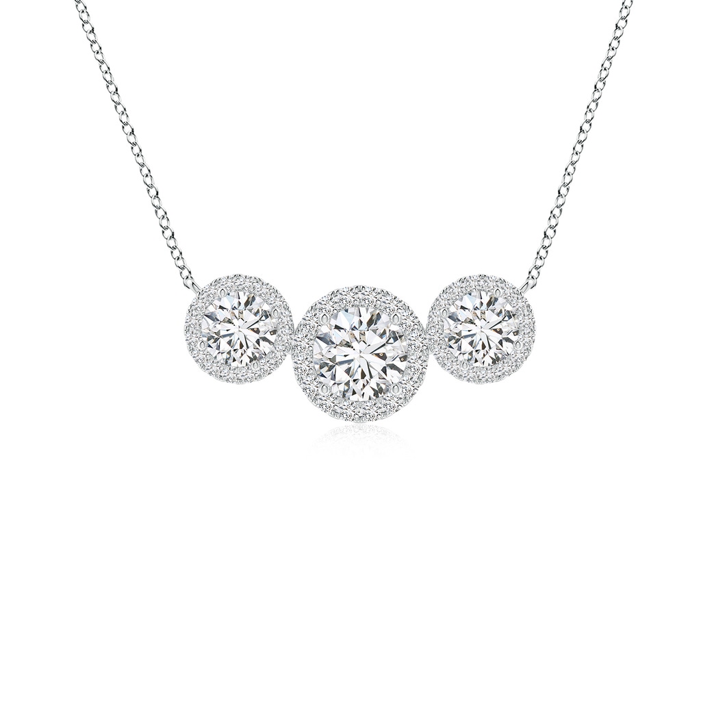 5mm HSI2 Three Stone Round Diamond Halo Pendant in White Gold