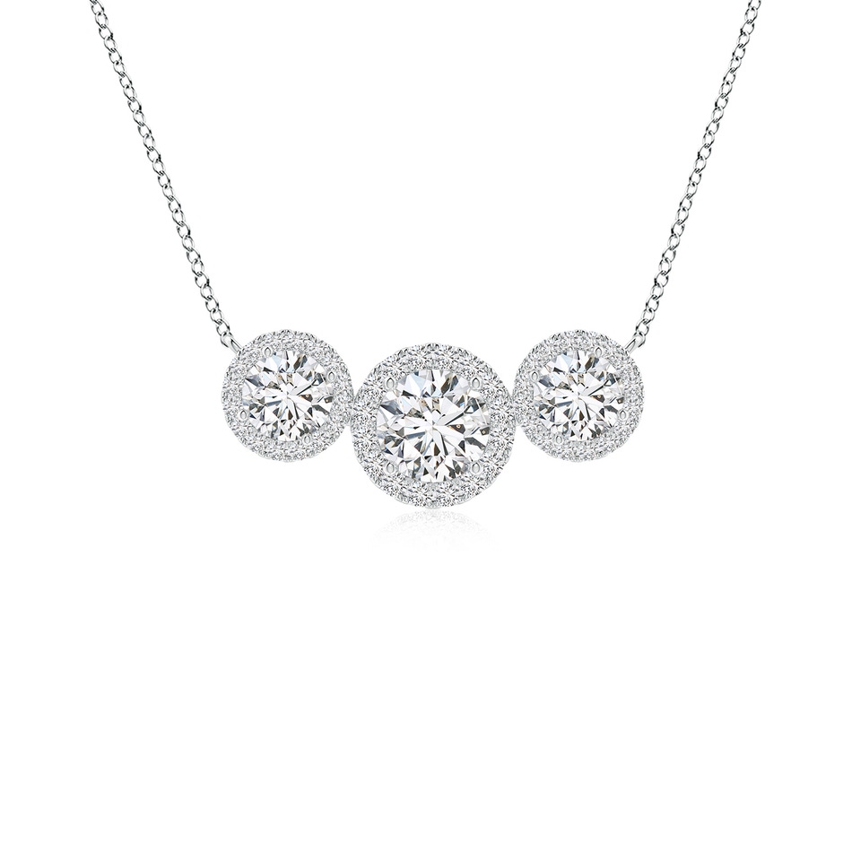 5mm HSI2 Three Stone Round Diamond Halo Pendant in White Gold 