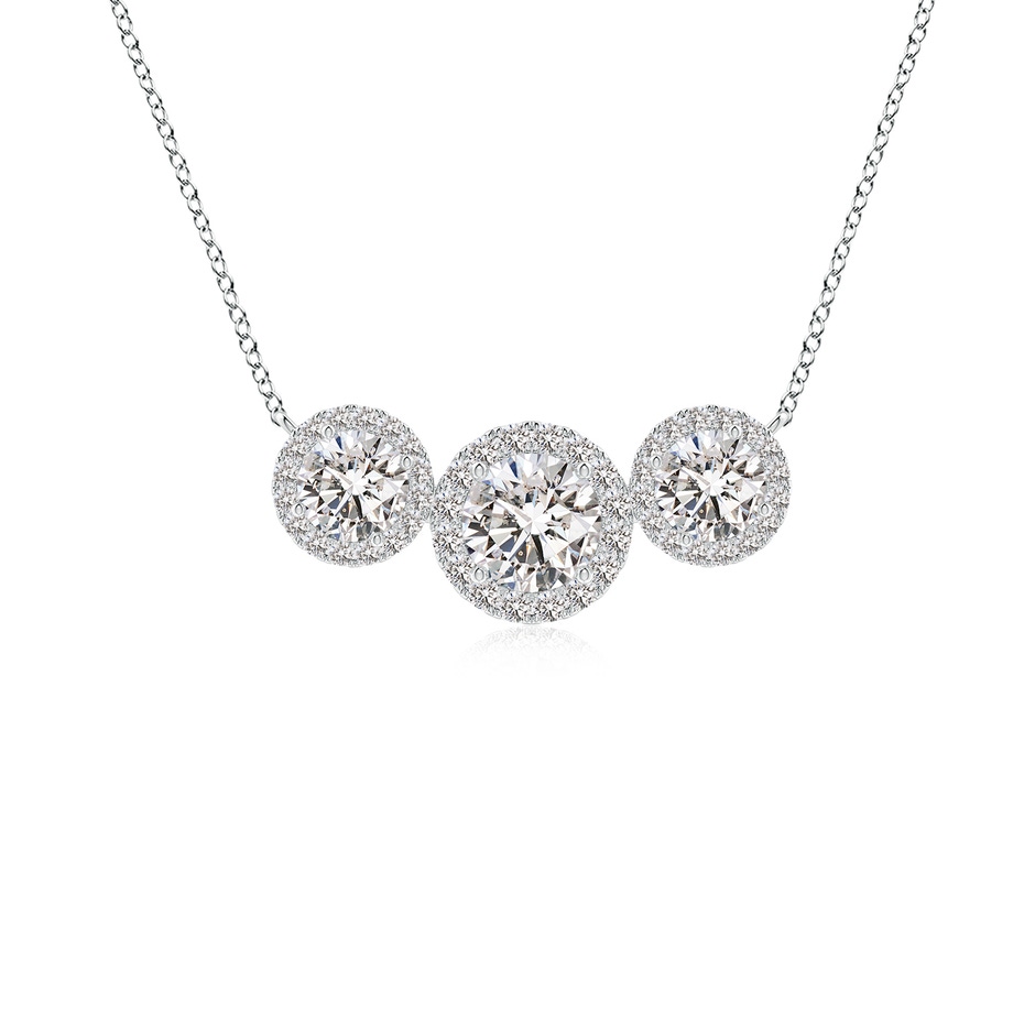 5mm IJI1I2 Three Stone Round Diamond Halo Pendant in White Gold 
