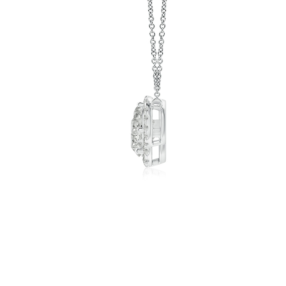 5mm KI3 Three Stone Round Diamond Halo Pendant in White Gold side 199