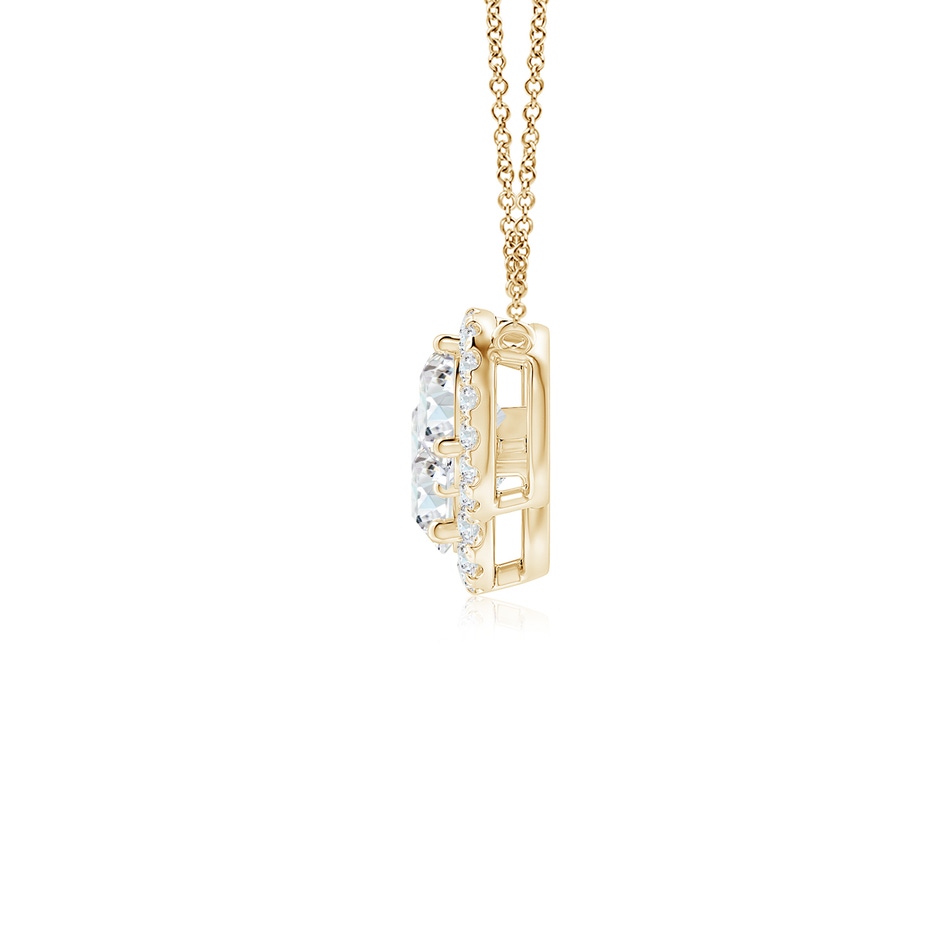6mm GVS2 Three Stone Round Diamond Halo Pendant in Yellow Gold side 199