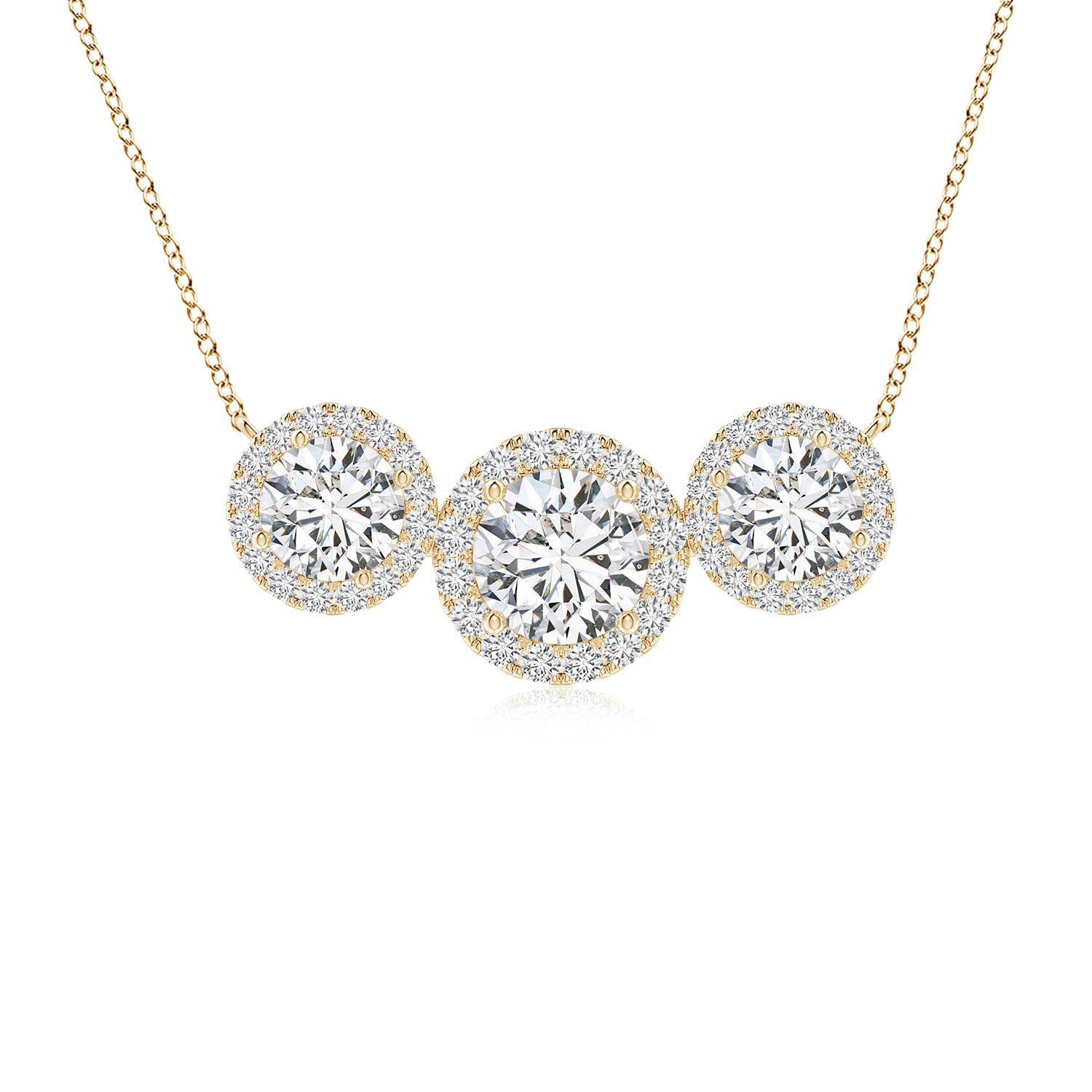 6mm HSI2 Three Stone Round Diamond Halo Pendant in 18CT Yellow Gold