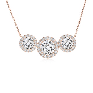 6mm HSI2 Three Stone Round Diamond Halo Pendant in Rose Gold