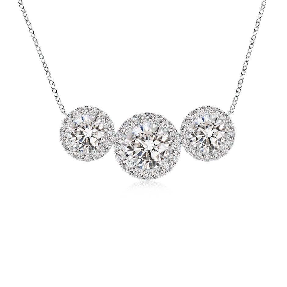 6mm IJI1I2 Three Stone Round Diamond Halo Pendant in White Gold 