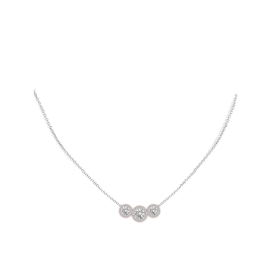 6mm IJI1I2 Three Stone Round Diamond Halo Pendant in White Gold pen
