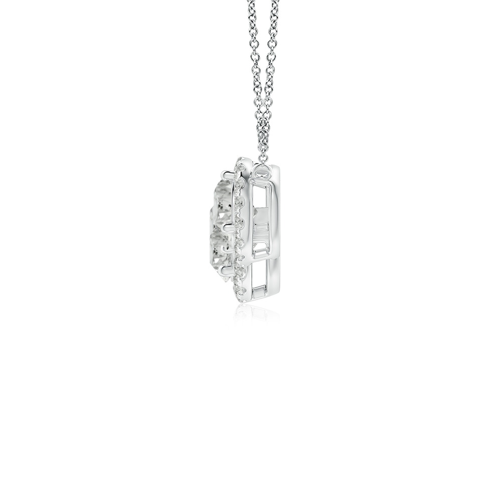 6mm KI3 Three Stone Round Diamond Halo Pendant in White Gold side 199