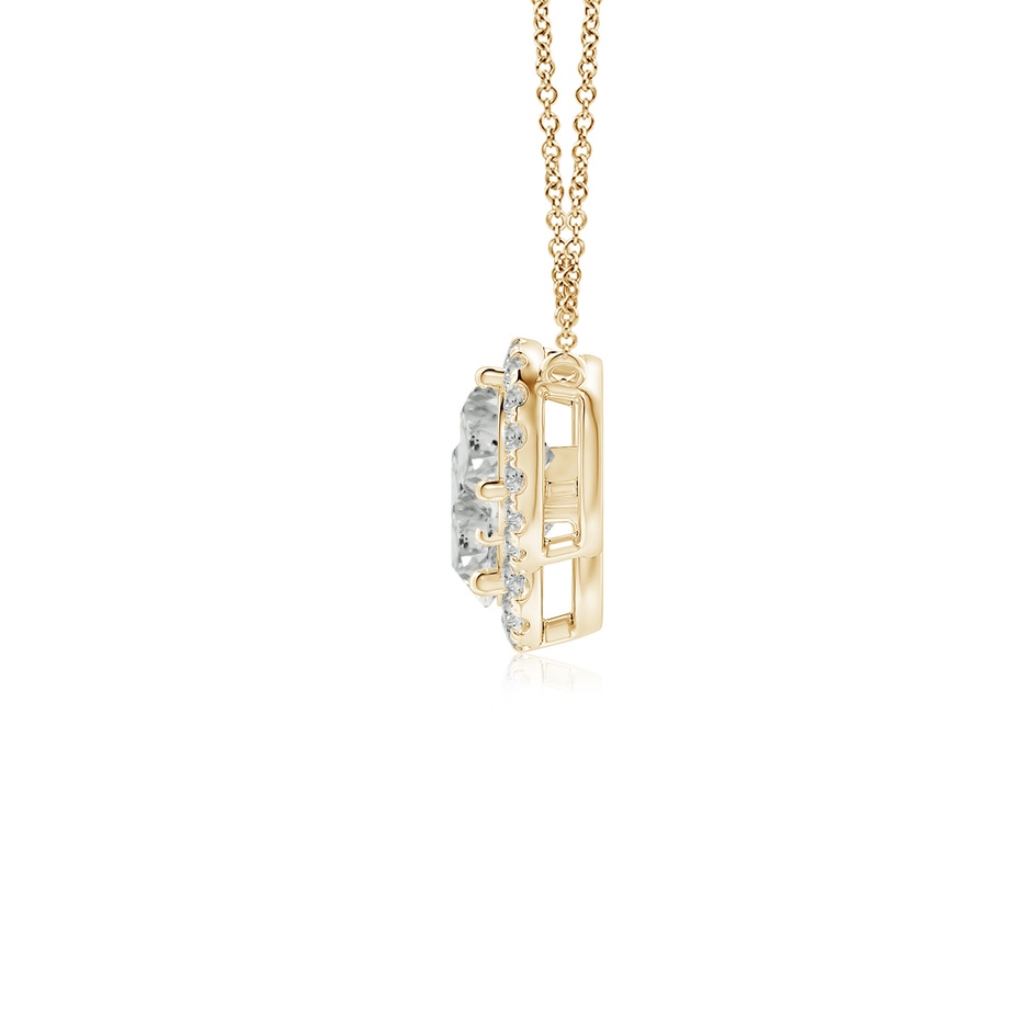 6mm KI3 Three Stone Round Diamond Halo Pendant in Yellow Gold side 199