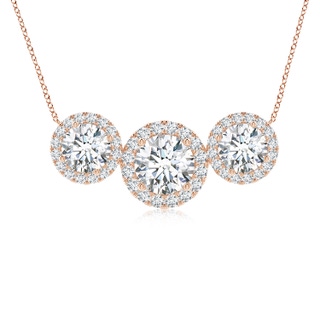 7mm GVS2 Three Stone Round Diamond Halo Pendant in 18K Rose Gold