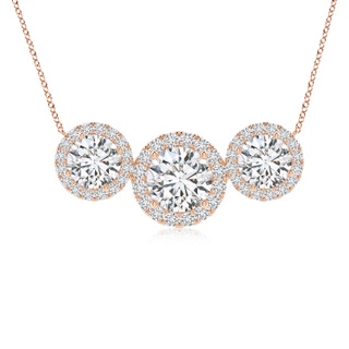 7mm HSI2 Three Stone Round Diamond Halo Pendant in 18K Rose Gold