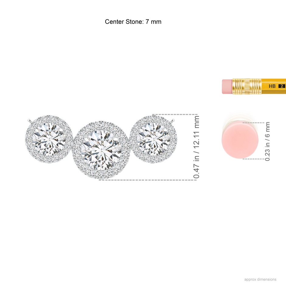 7mm HSI2 Three Stone Round Diamond Halo Pendant in P950 Platinum ruler