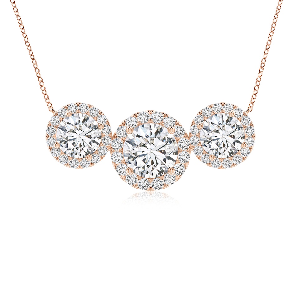 7mm HSI2 Three Stone Round Diamond Halo Pendant in Rose Gold 