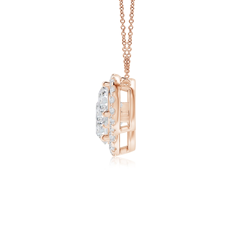 7mm HSI2 Three Stone Round Diamond Halo Pendant in Rose Gold side 199